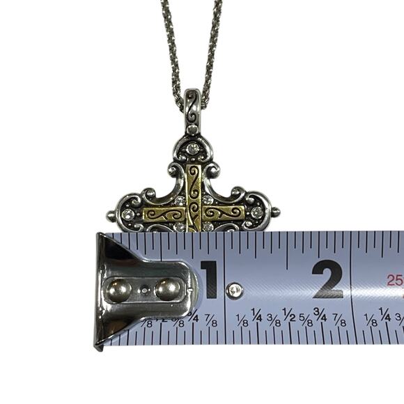 Brighton Cross Pendant Necklace Two Tone Silver Gold with Crystals and Chain 18" - Picture 6 of 9